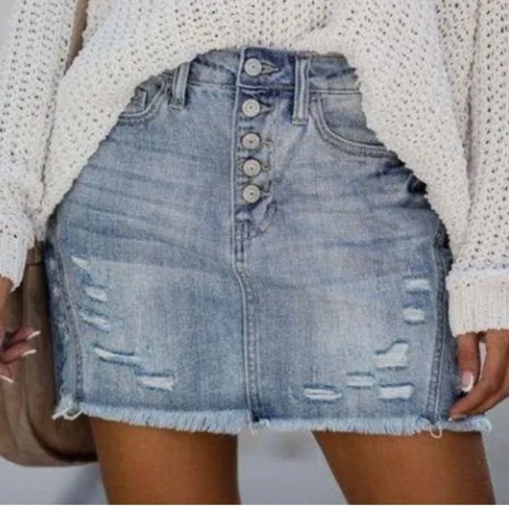 Vervet flying Monkey high rise‎ distressed denim skirt size small